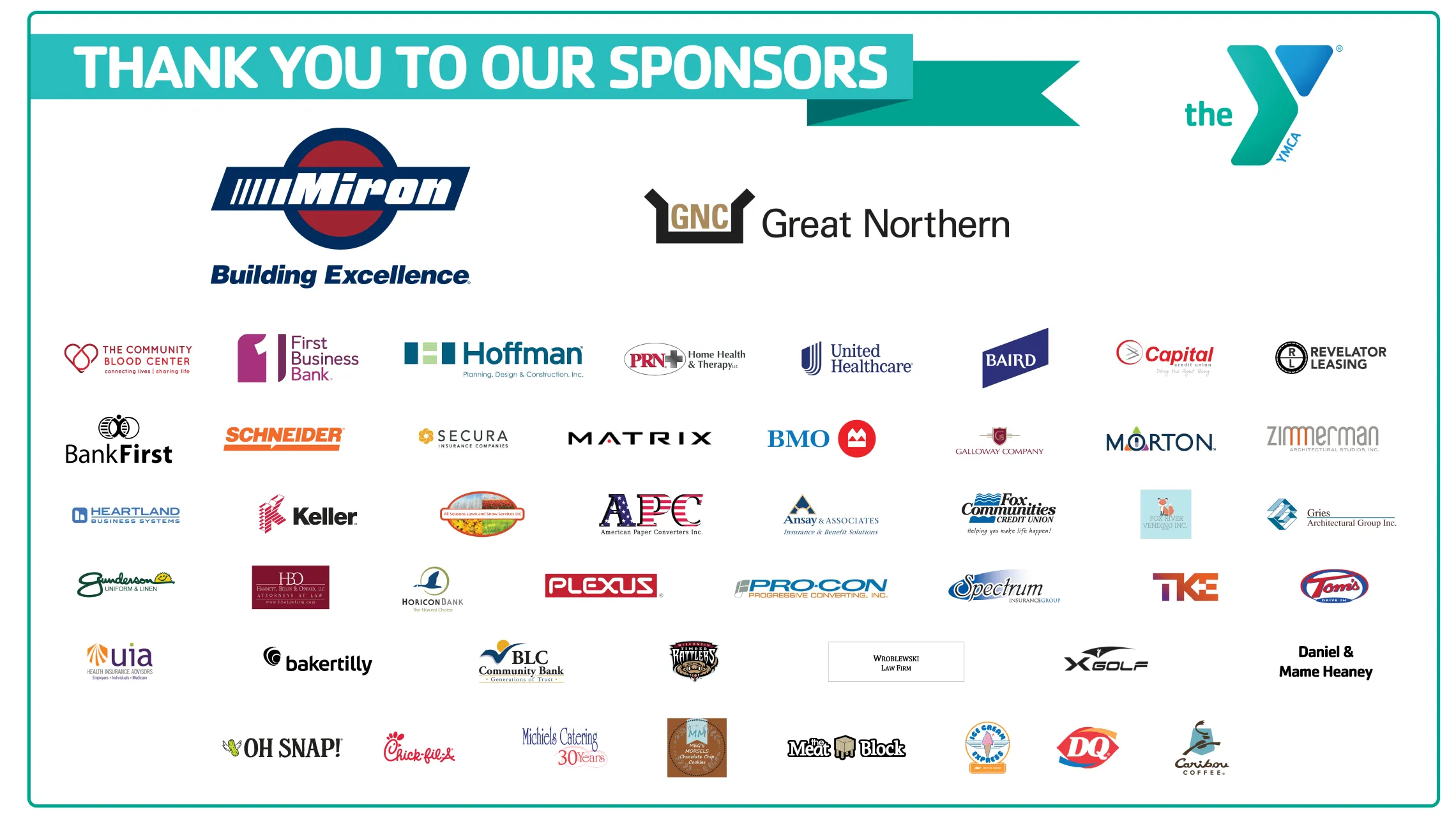Thank you YMCA golf outing sponsors.