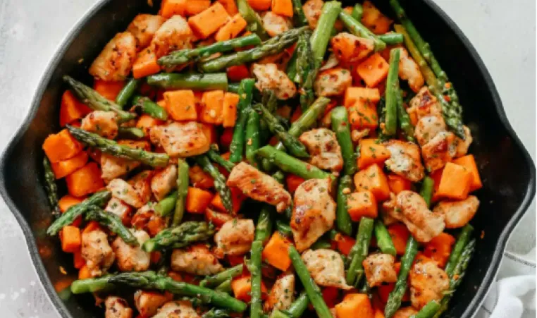 Chicken, Asparagus and Sweet Potato Skillet